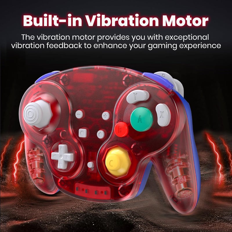 SAFFUN 2 Pack 2.4 GHz Wireless GameCube Switch2 Pro Controller, for NGC GameCube Console, Switch2 / Switch2 OLED/ Switch2, PC, Steam Deck, PC (Built-in Rumble) (Rechargeable) (Plug and Play) Clear Yellow/Red - Image 2